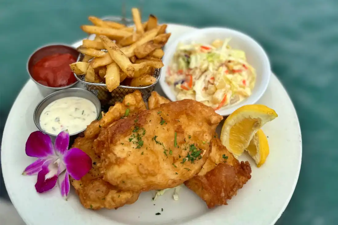 Ono and pineapple coleslaw - Fish Hopper Kona
